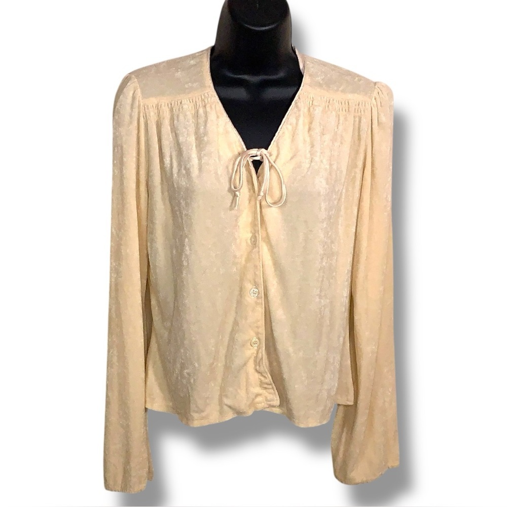 Vintage 1970s You Babes Ivory Cream Long Sleeve Top Textured Stretch Fabric